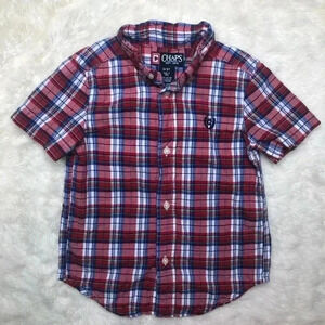 Chaps Collared Short Sleeved Plaid Shirt Red, White, & Blue Plaid  Size 4T